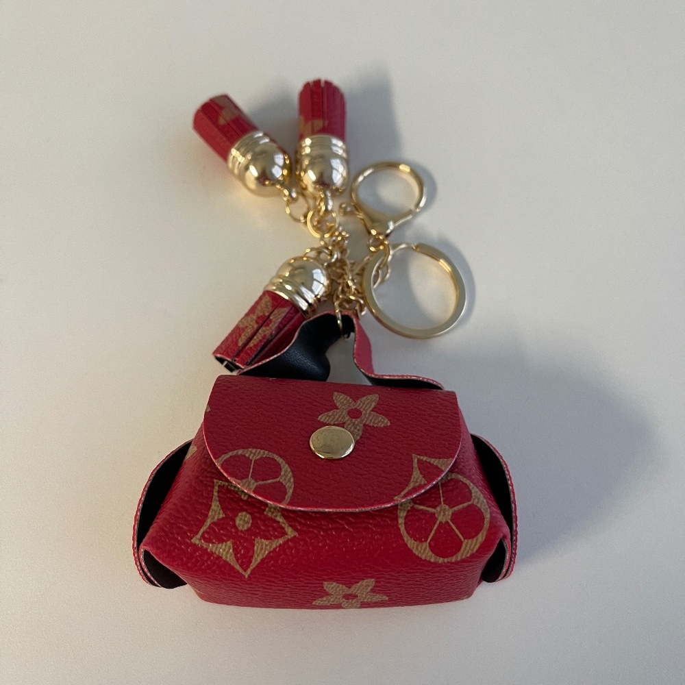 New Luxury Inspired Red Handbag w tassles Key chain and bag charm